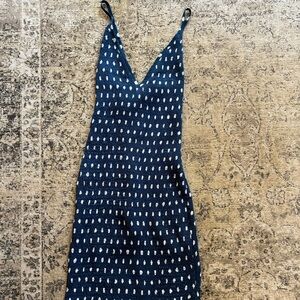Blue dress with white polka dots